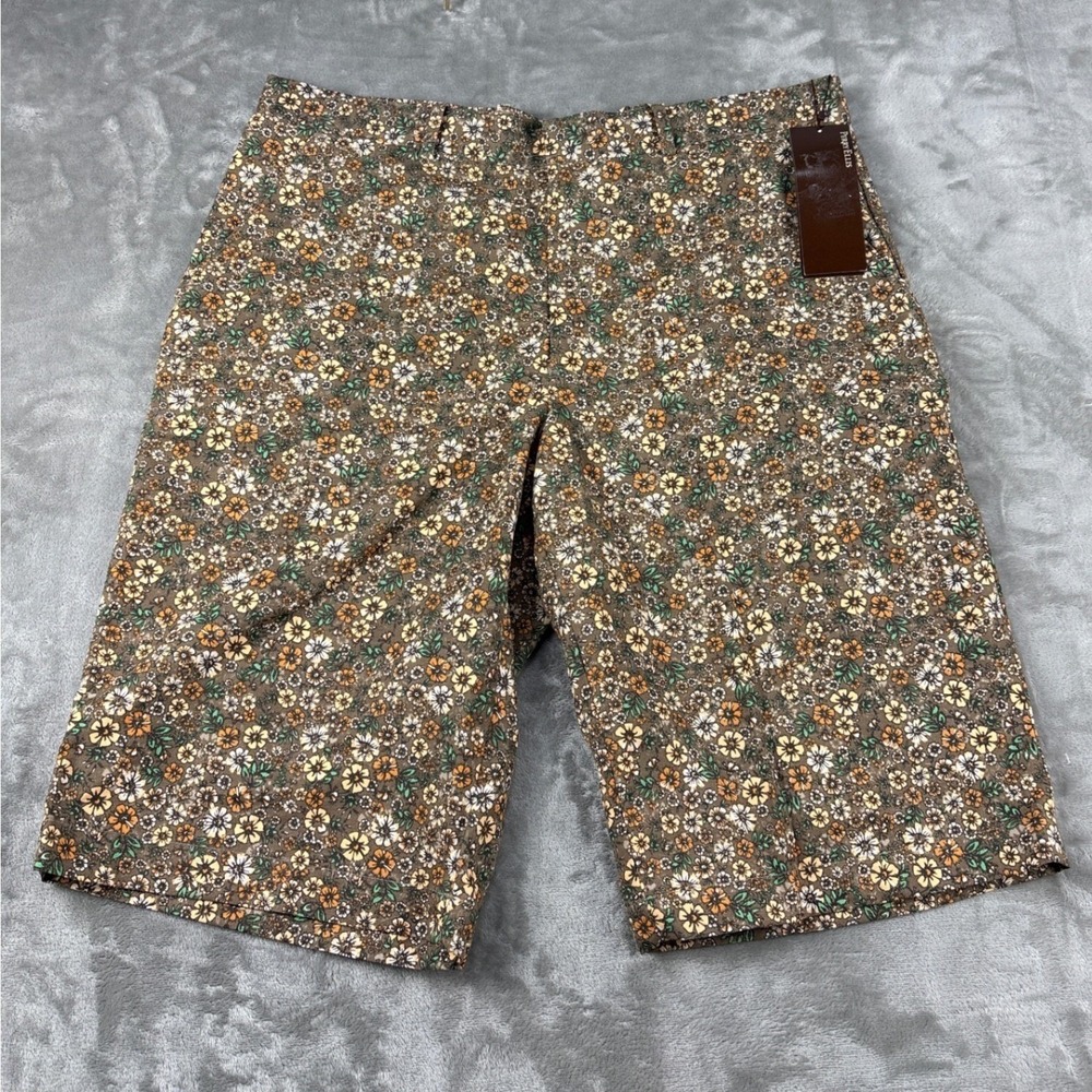 Perry Ellis Principles Mens Floral‎ Shorts Muskmelon Brown Orange Size 34 New